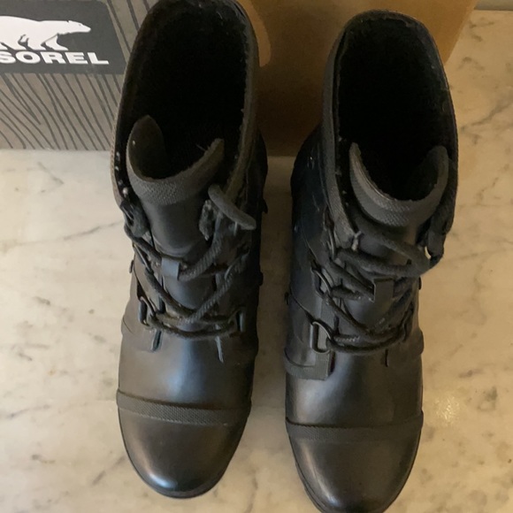 SOREL Joan Rain Wedge Blk Sea Salt 9.5 - Picture 3 of 8